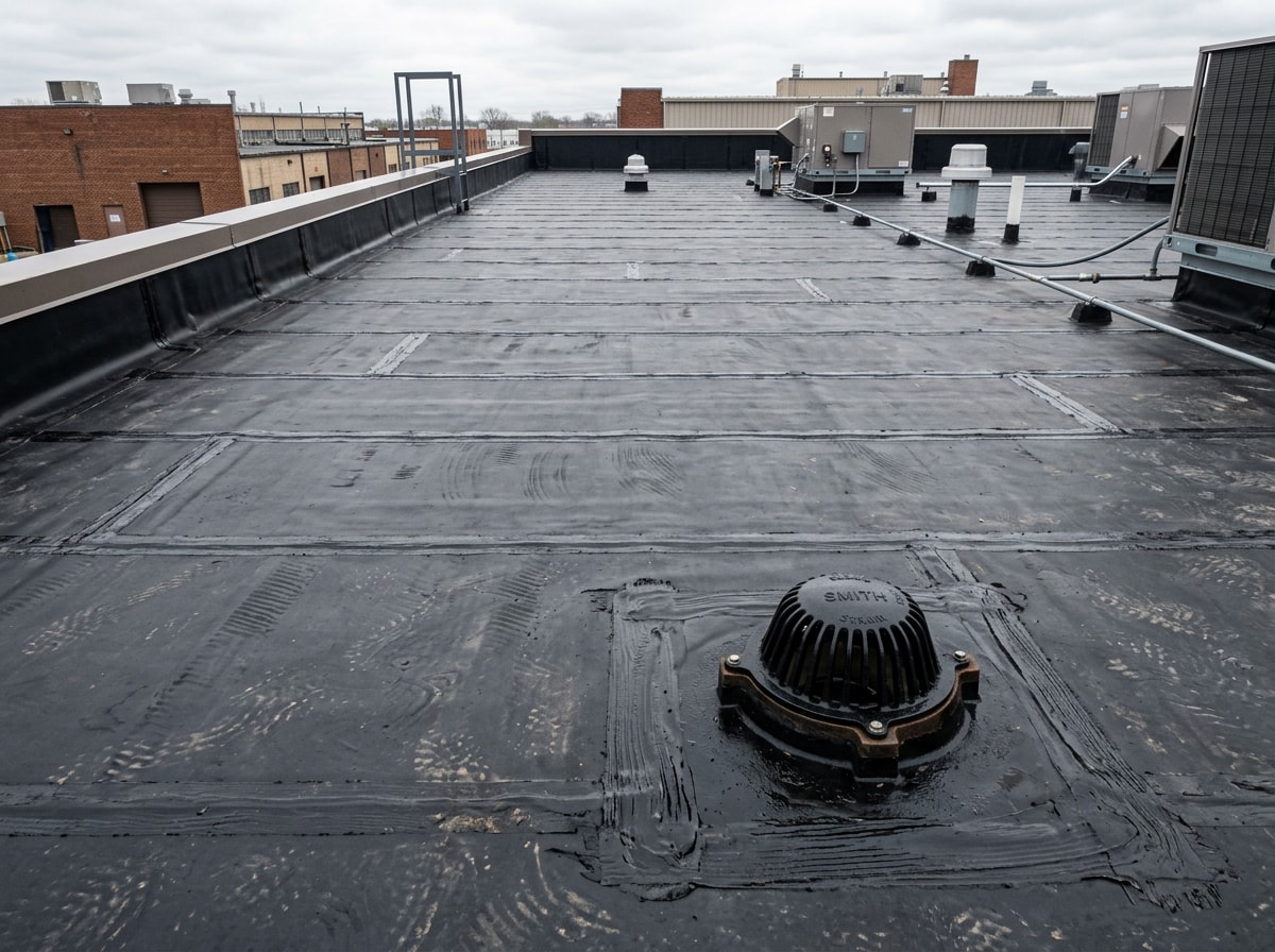Fully adhered EPDM rubber roof membrane installed on a Vancouver WA commercial building