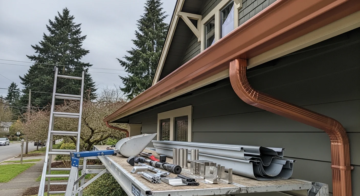 Clean gutters installed on residential home with gutter guards