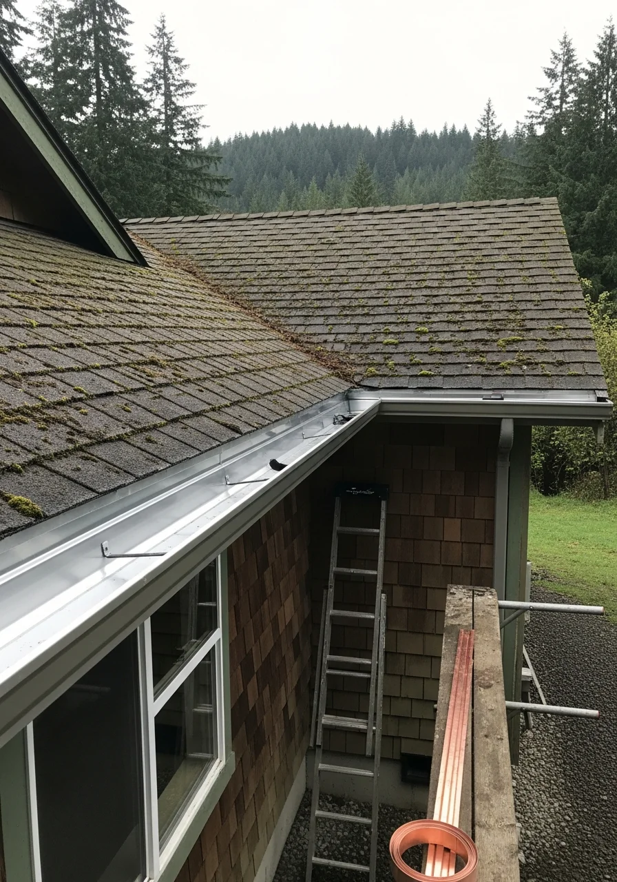Contractor working on exterior project in a rural or semi-rural setting.